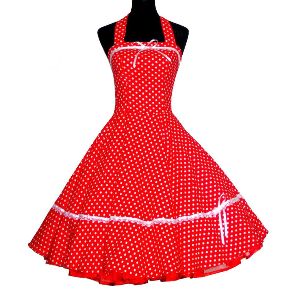 Womens 50s 60s 70s Vintage Retro Rockbilly Swing Dress Pinup Party Polka Dot