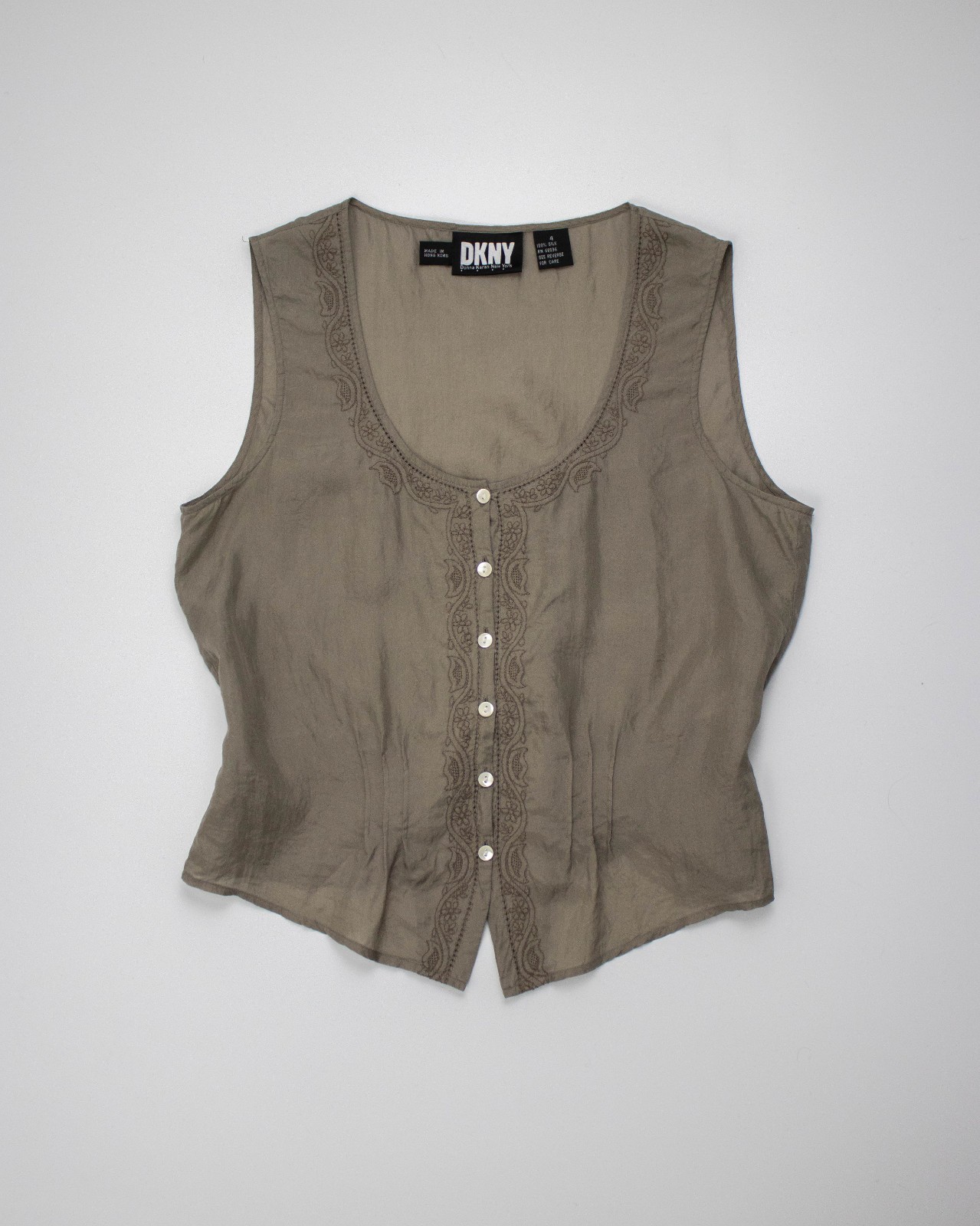 Vintage 1990s Donna Karan DKNY Silk Embroidered Top / S