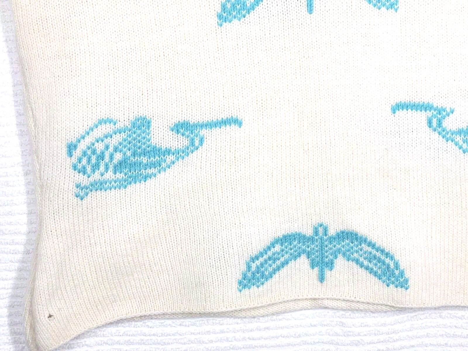 Vtg 50s Wool Hand Knit Top Intarsia Birds Stork Ivory Blue S M Retro Pinup Ooak