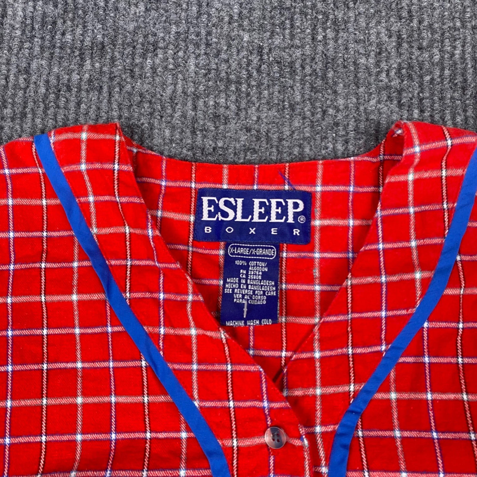 Vintage Esleep Boxer Red Plaid Pajama Top XL 1996 Her Majesty Crest Cotton