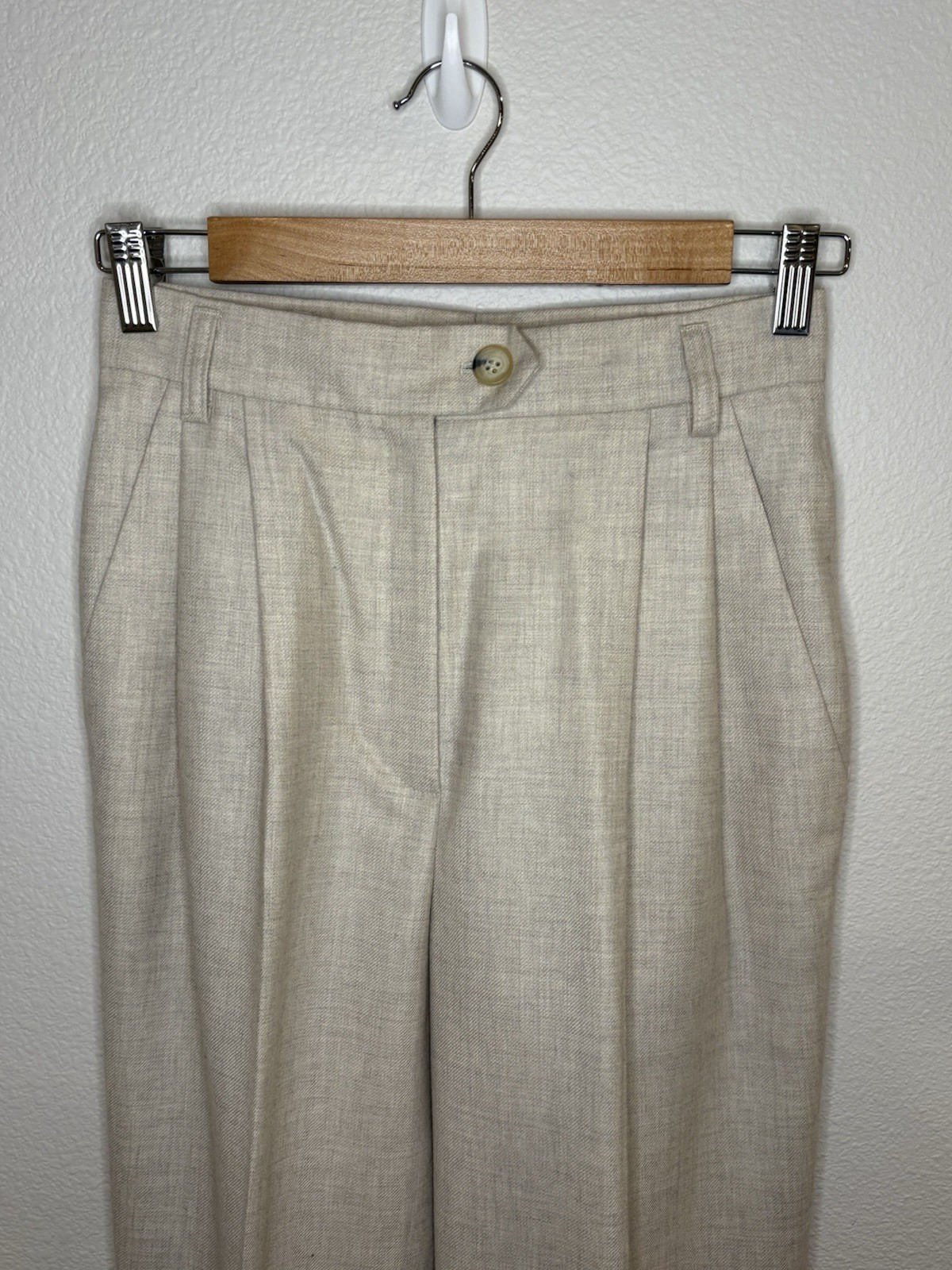 Vtg MONDI Germany 100% Virgin Wool Pleated Slacks US 2 34 Oatmeal High Rise