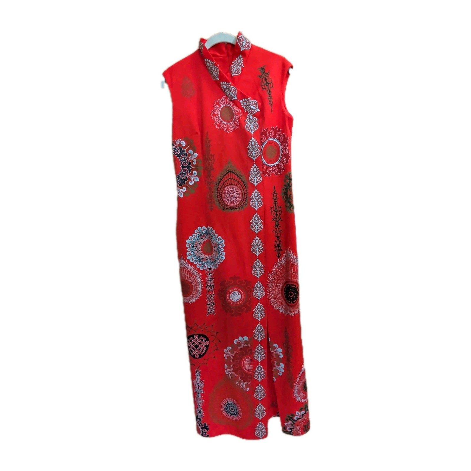 Vintage Alfred Shaheen Asian Inspired Hawaiian Aloha Maxi Dress Red Sz S M
