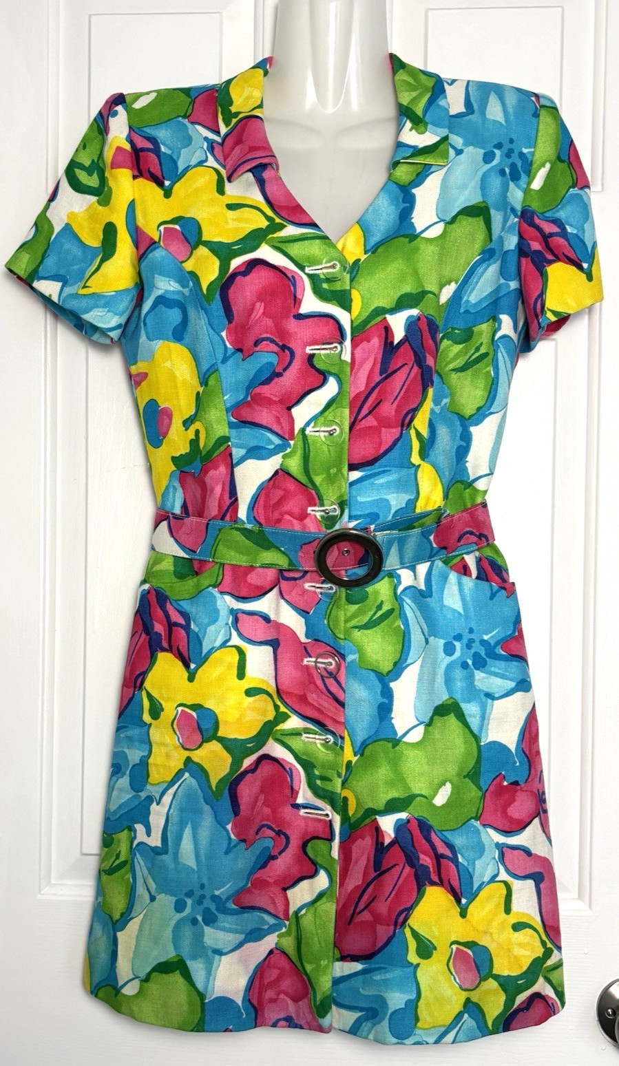 Vtg Luca Luca Italy Linen Sheath Dress Floral Italy 42 US 6 *see measurements