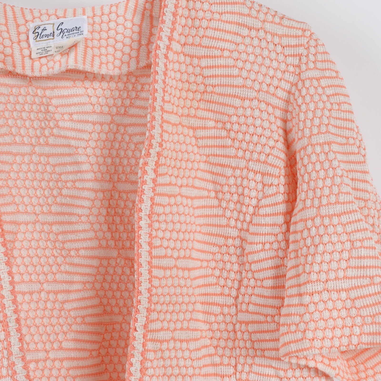 Vintage 70s Knit Short Sleeve Cardigan Nelly Don Stoner Square Medium Coral