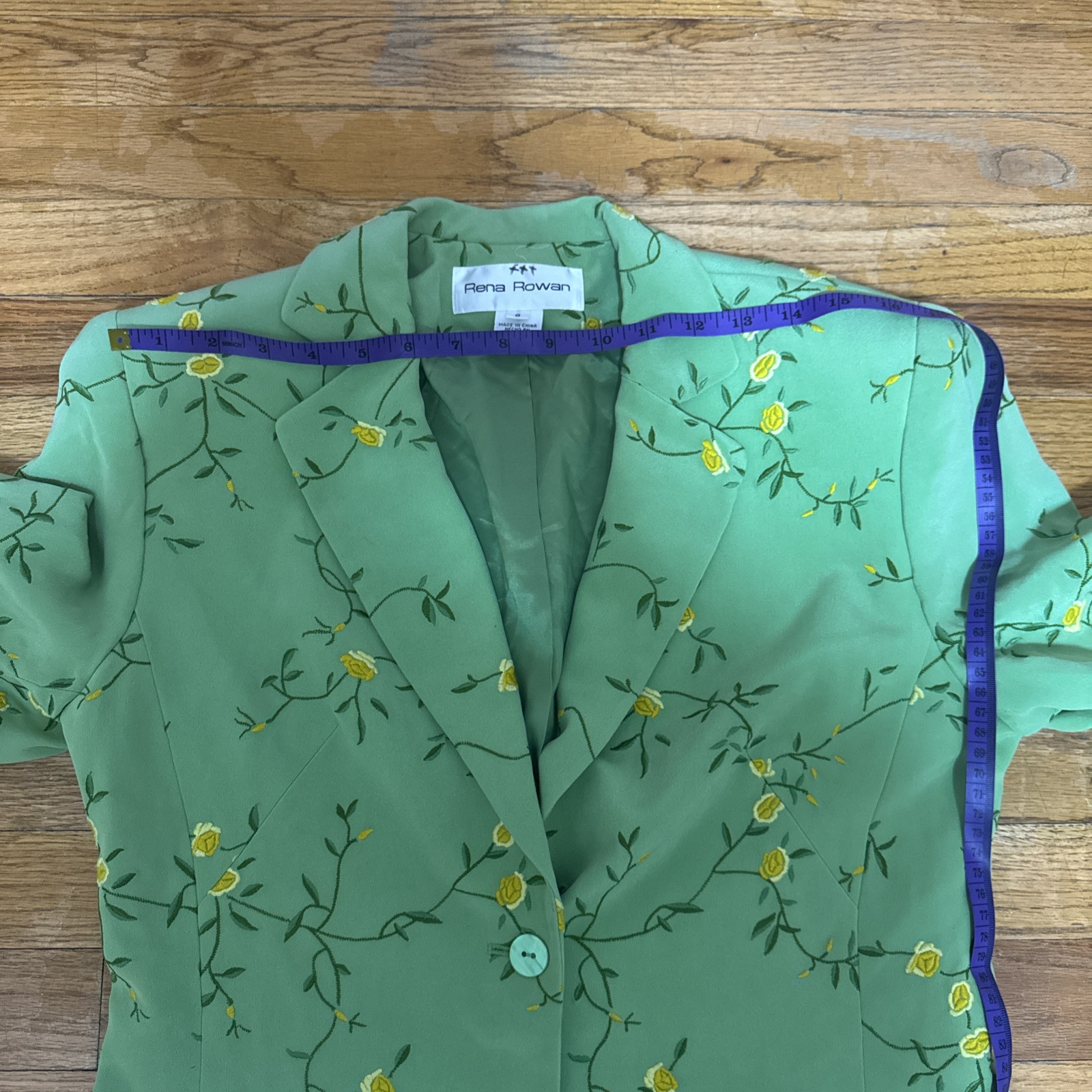 Vintage Rena Rowan Fully lined Grass Green Embroidered Silk Blazer Size 8