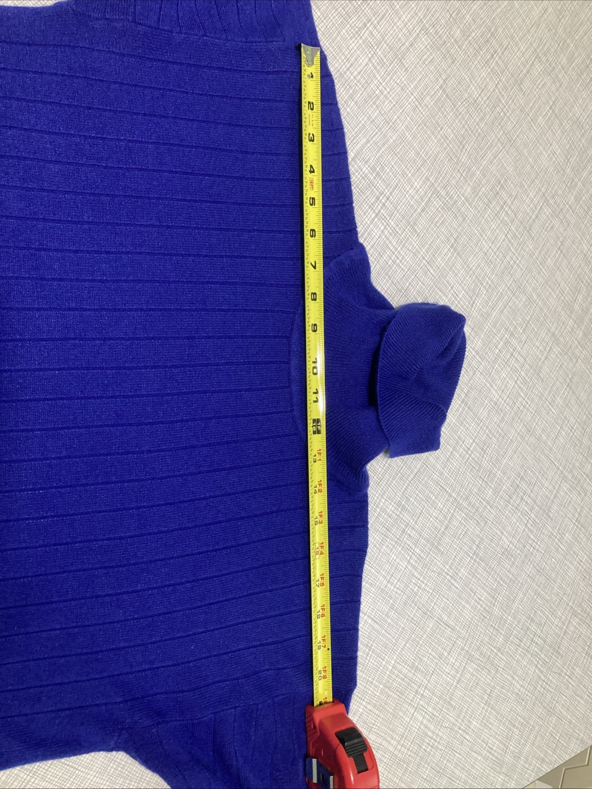 Vtg 80s Laura Winston Ribbed Knit Turtleneck Sweater M Blue Indigo Purple Retro