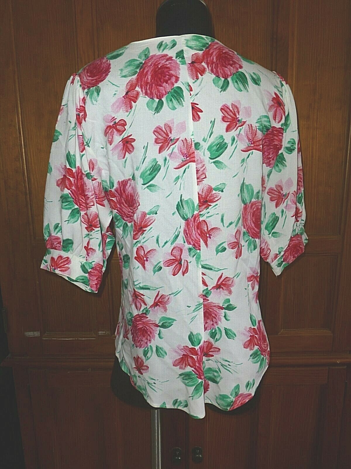 VTG 80s Watercolors Floral Print Boho Puff Sleeve Button down BLOUSE TOP sz M