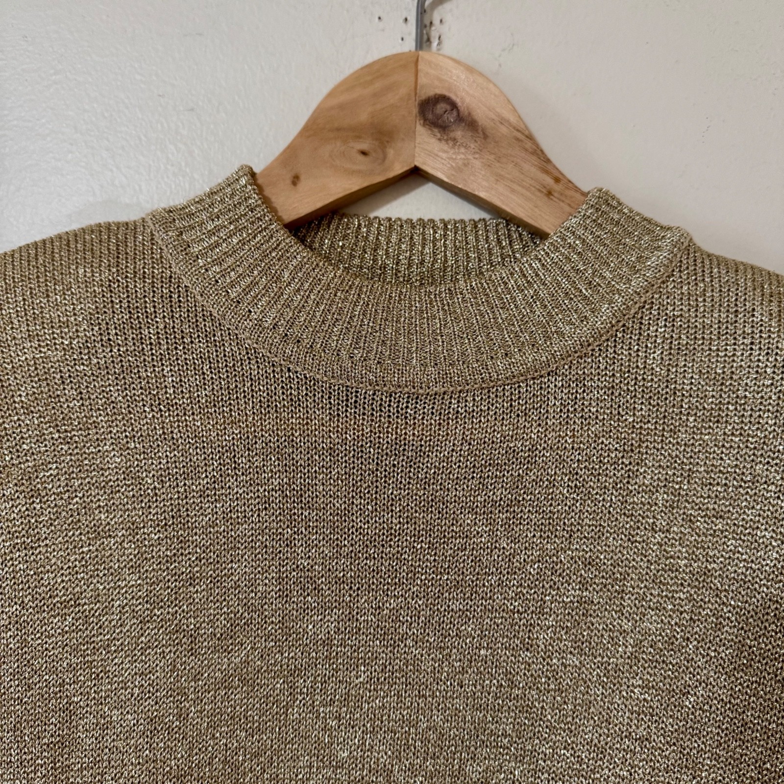 Vintage 80s Gold Glitter Metallic Blouse Knit Top Shirt Size Medium