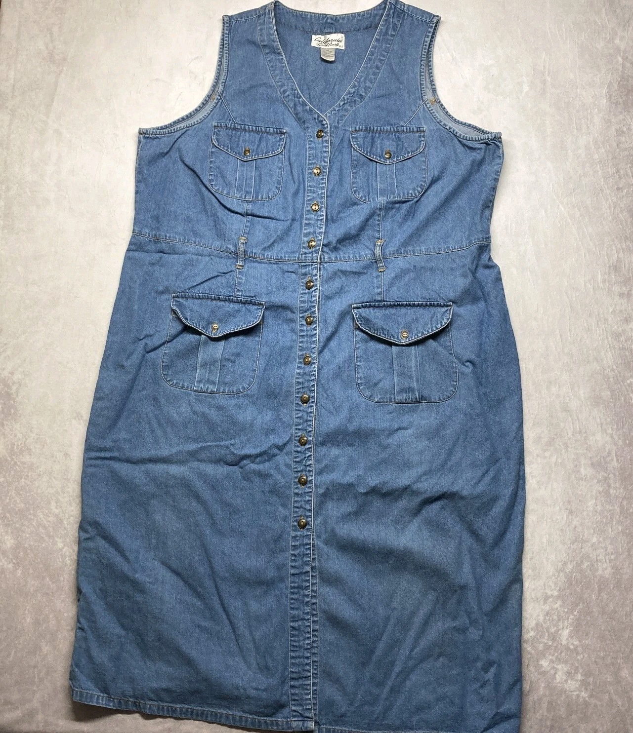 VTG 90s Denim Maxi Dress Womens Plus 24 Blue 100% Cottagecore Farm Modest