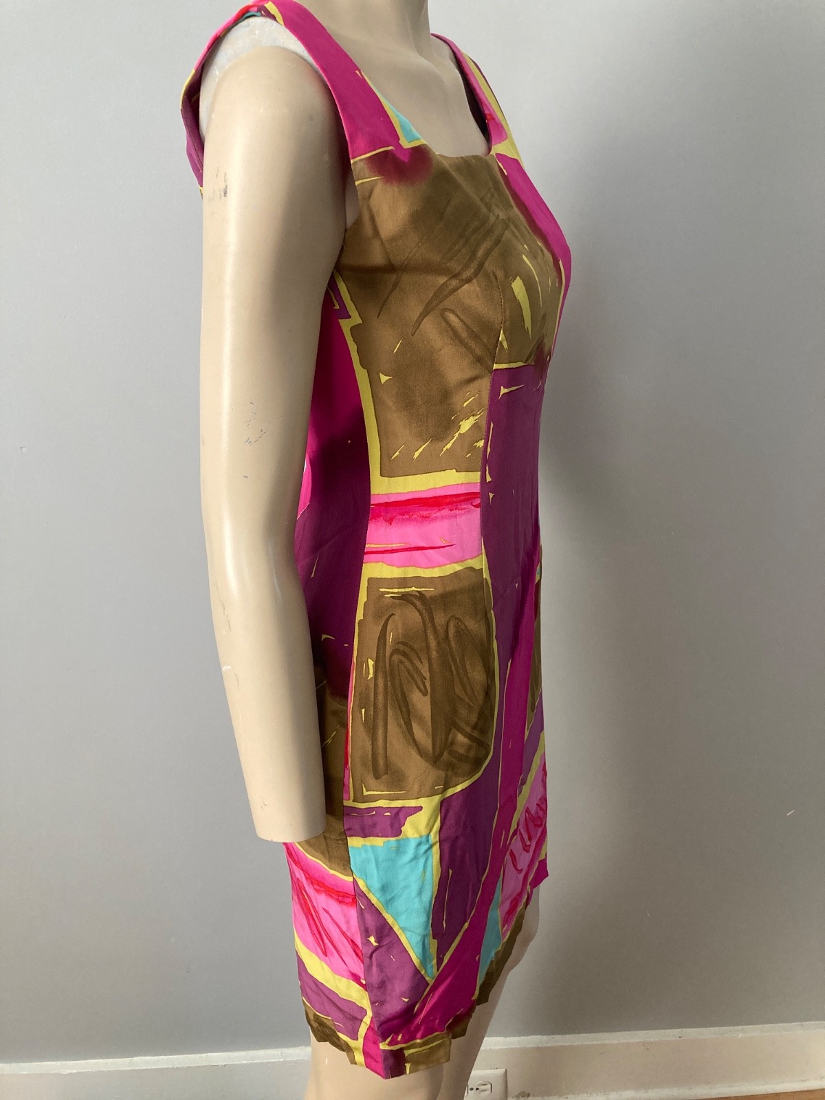 Gillian Vintage Silk Bright Abstract Wiggle Dress SZ 6