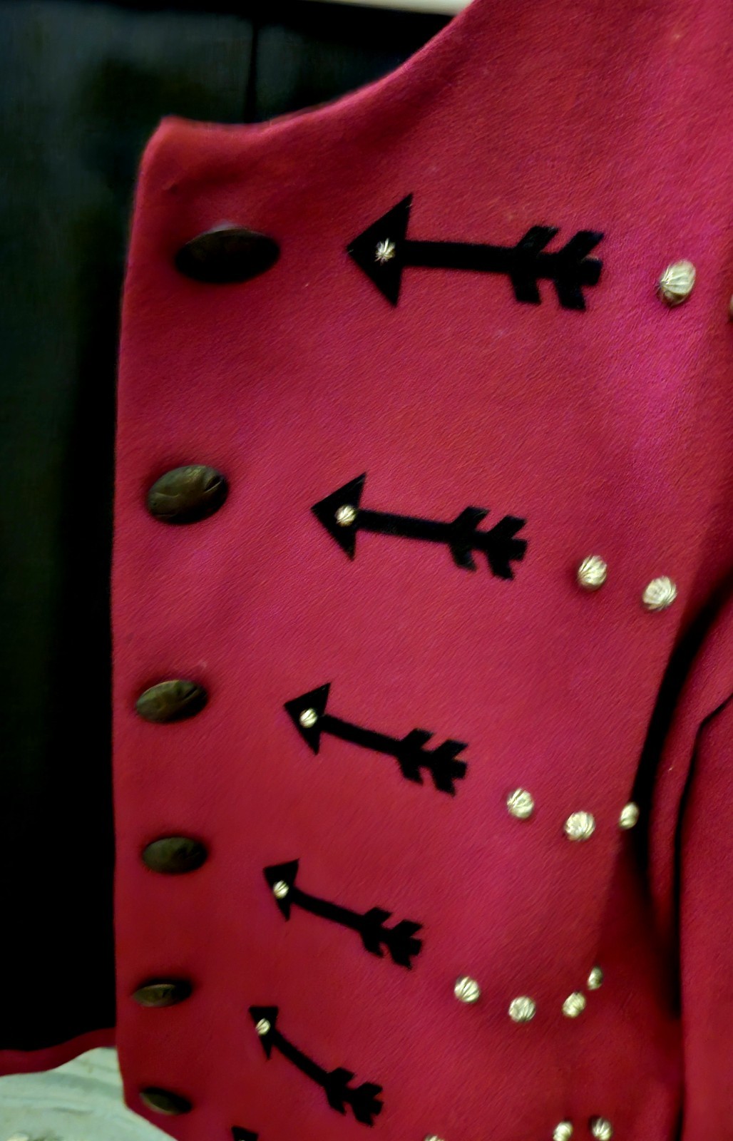 Patty Lewis VTG Wool Jacket W/ Suede Trim & Brass Buttons Sz Lrg Dark RED