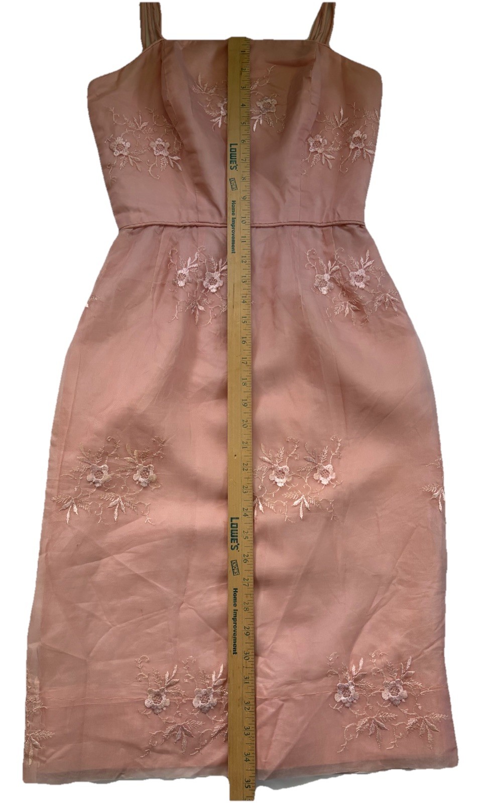 Vintage Pink Embroidered Organza Wiggle Dress Pin-Up Tiki Rockabilly XS Flawed