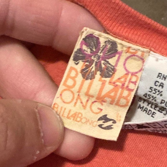 Vintage y2k billabong Henley top salmon Love fitted elbow sleeve M/16.5