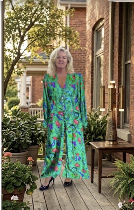 Mr Mort Stan Herman Green Psychedelic 1960 Maxi Dress Hippie Festival Designer M