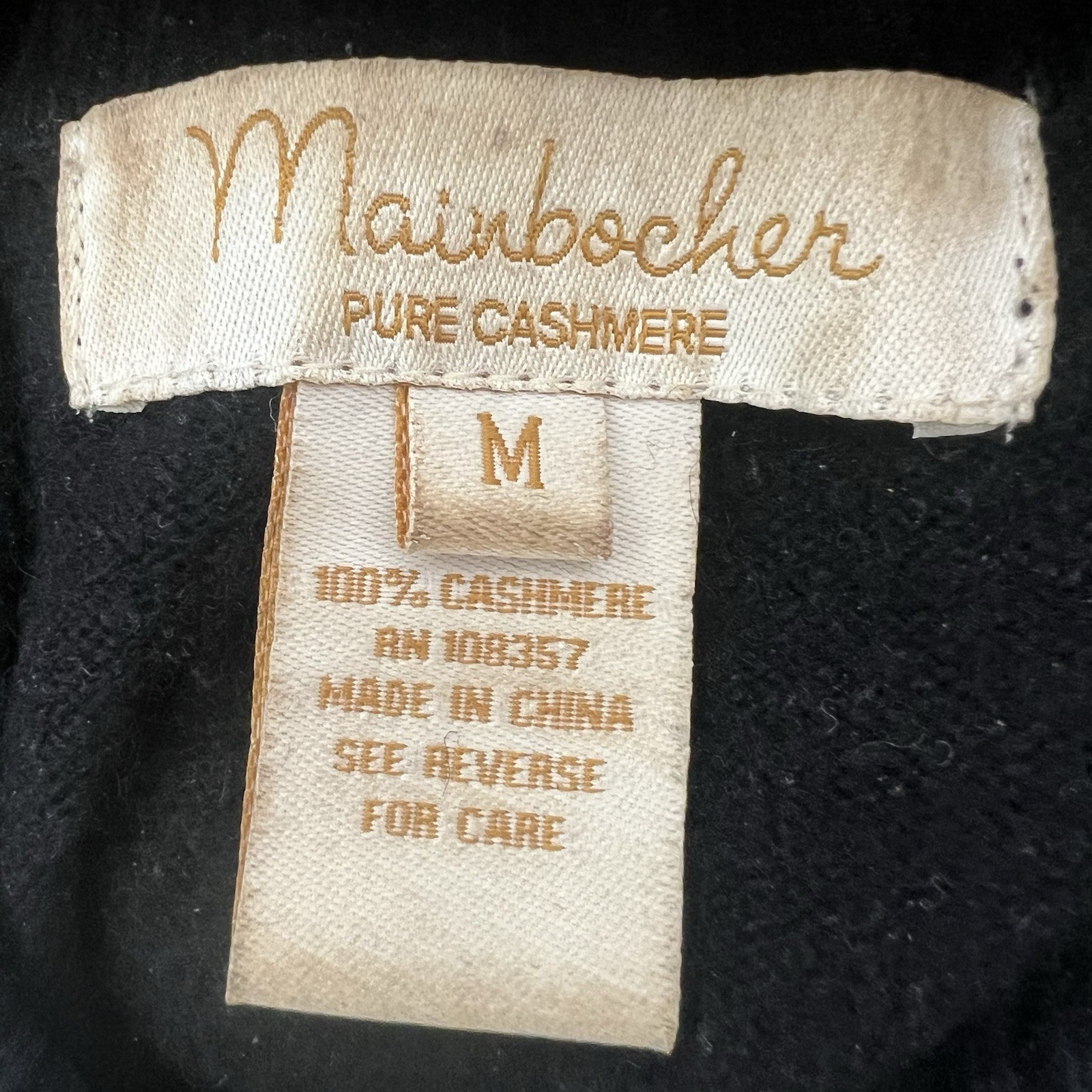 Mainbocher Cashmere Sweater Convertible Turtleneck Faux Pearl Buttons Size M VTG