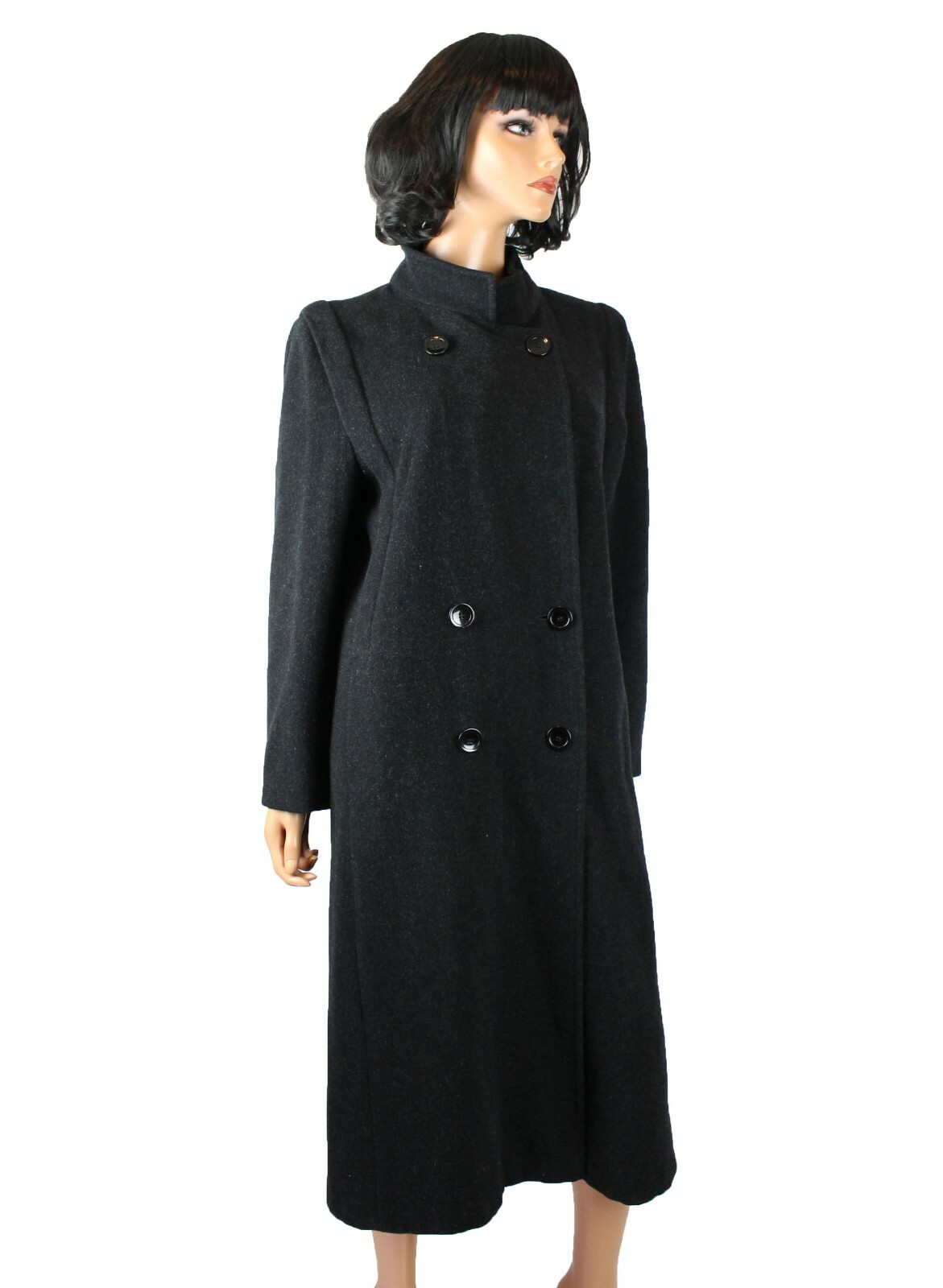 Winter Coat Sz M Vintage 80s Dark Charcoal Gray 100% Wool Long Jacket Forecaster