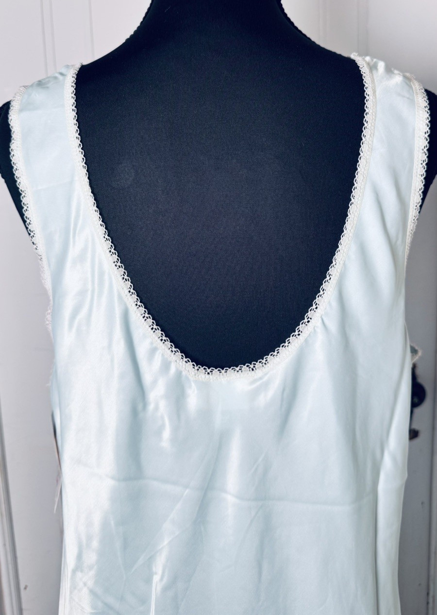 Vintage Barbizon Aqua Robe & Nightgown Set NWT Large Satin Lace Trim 80s Boudoir