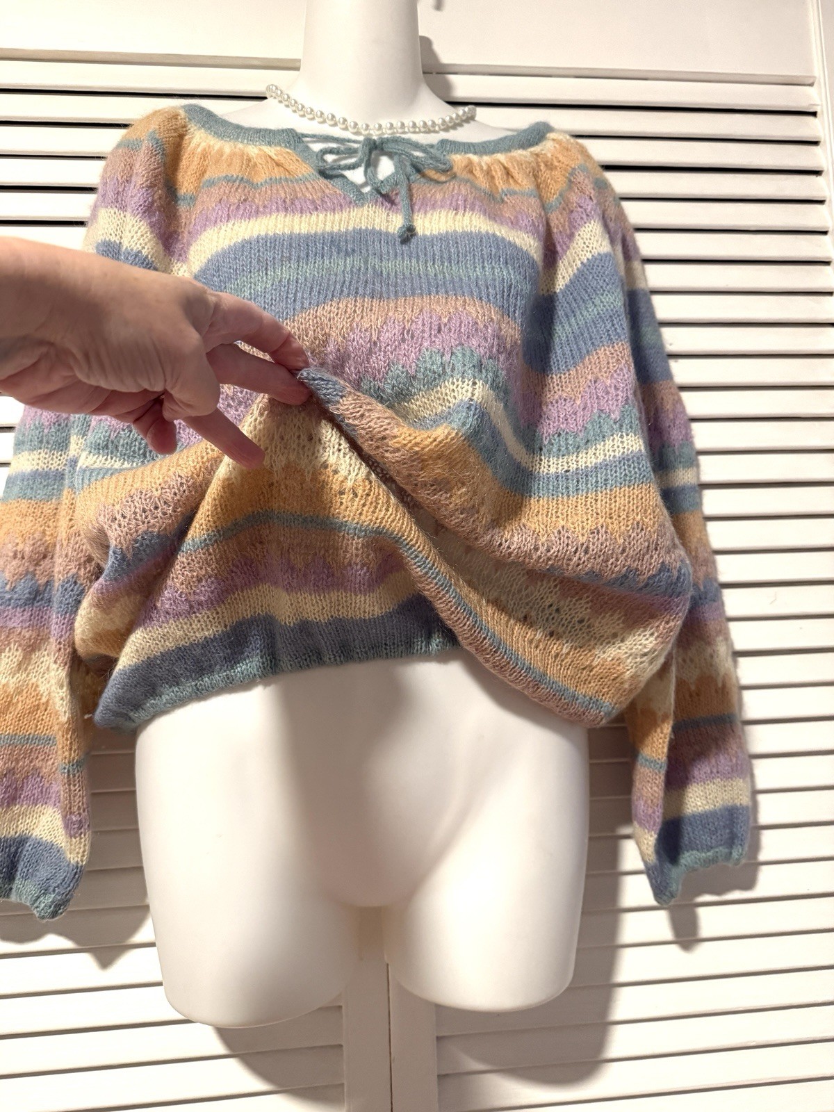 VTG 70S Boho Reneé Tener Neiman Marcus Pastel Mohair Wool Sweater Sz Lg USA