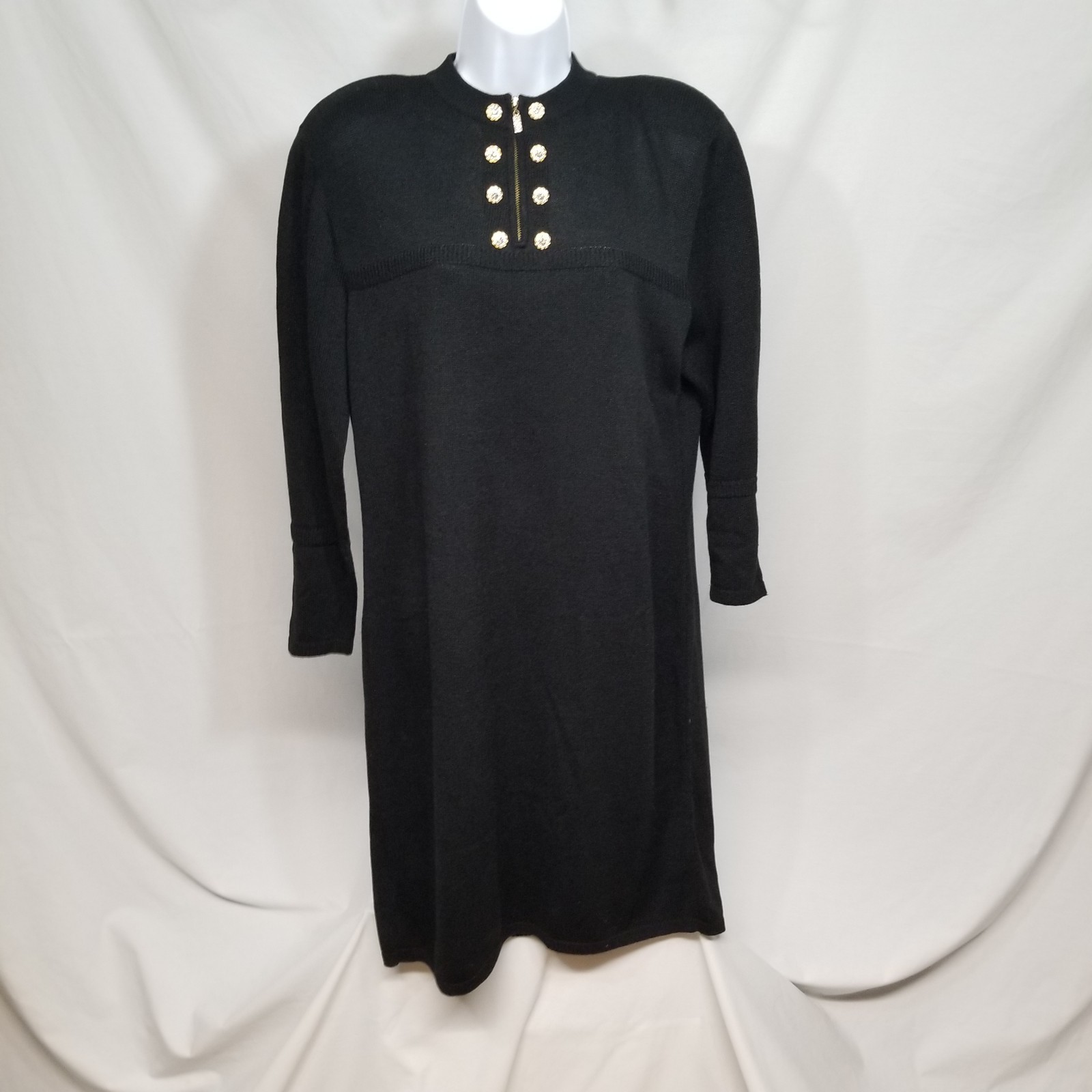 Laura By Alyzia Vintage Women Black Zip Gold Rhinestone Button Sweater Dress M?