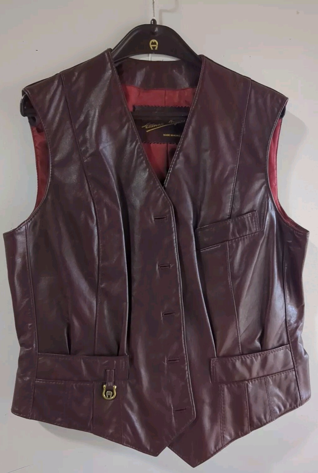 ETIENNE AIGNER Vintage 70’a Leather Vest Size 14 Oxblood Red With Hanger- READ