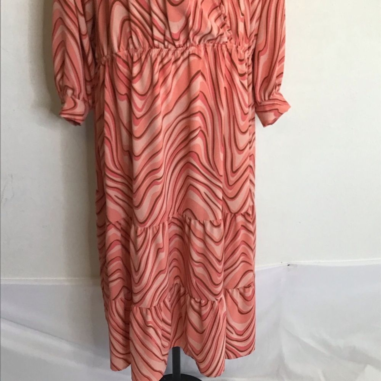 Black Tape Women Pink Multicolored V-Neck Bishop Sleeve Ruffle Event Sundress 3X