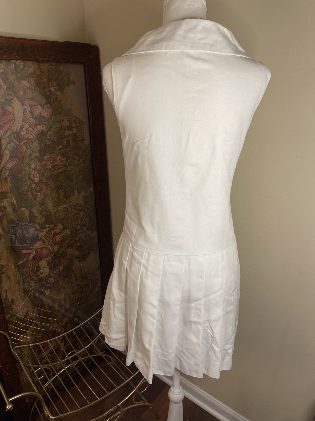 Vintage Thermo Jac Nautical Sailor Dress White Gold Button Pleated