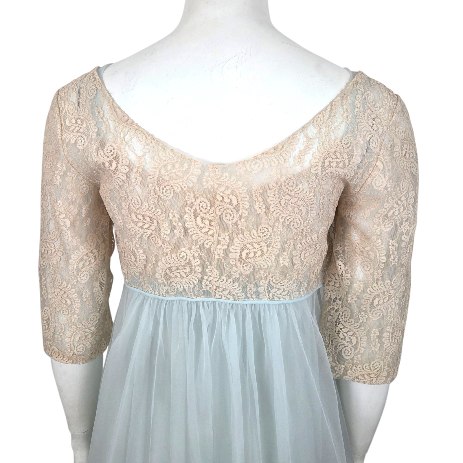 Vintage 60s Lisette Al Sterling Peignoir Nightgown Robe Set 34 Blue Beige Lace