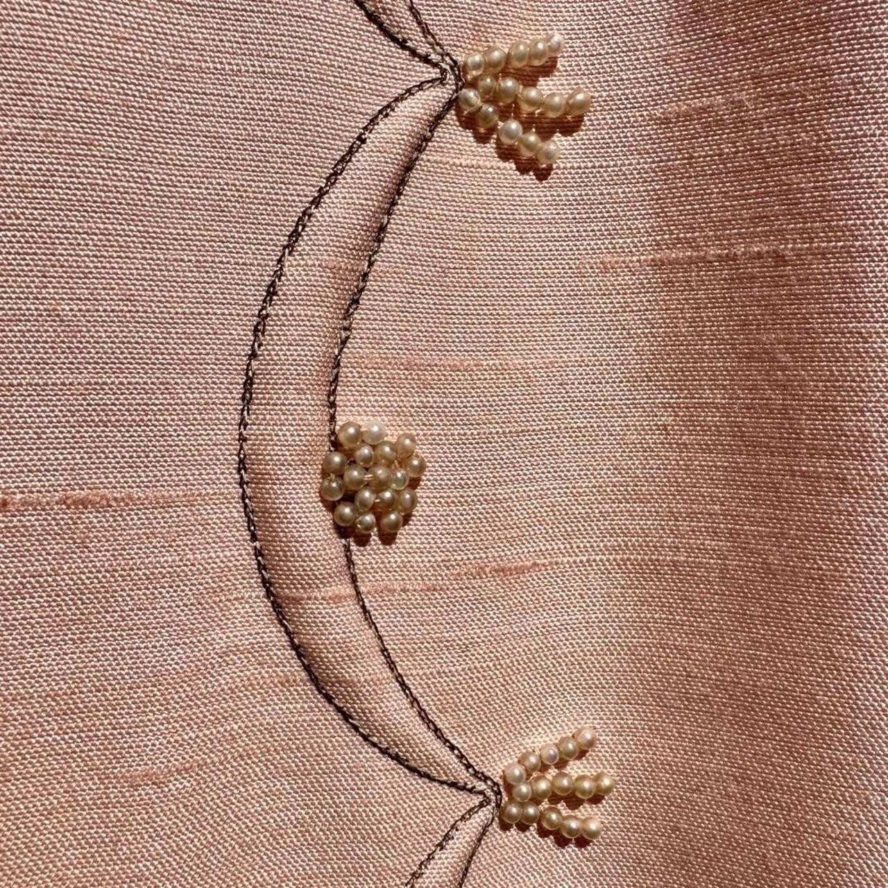 1960s peach silk mod cocktail dress raised trapunto crescent pearl bead
