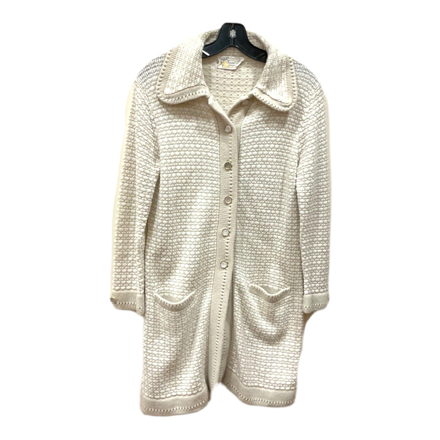 Bee by BANFF beige Sweater Cardigan Ivory knit button up sweater SZ S pocket vtg