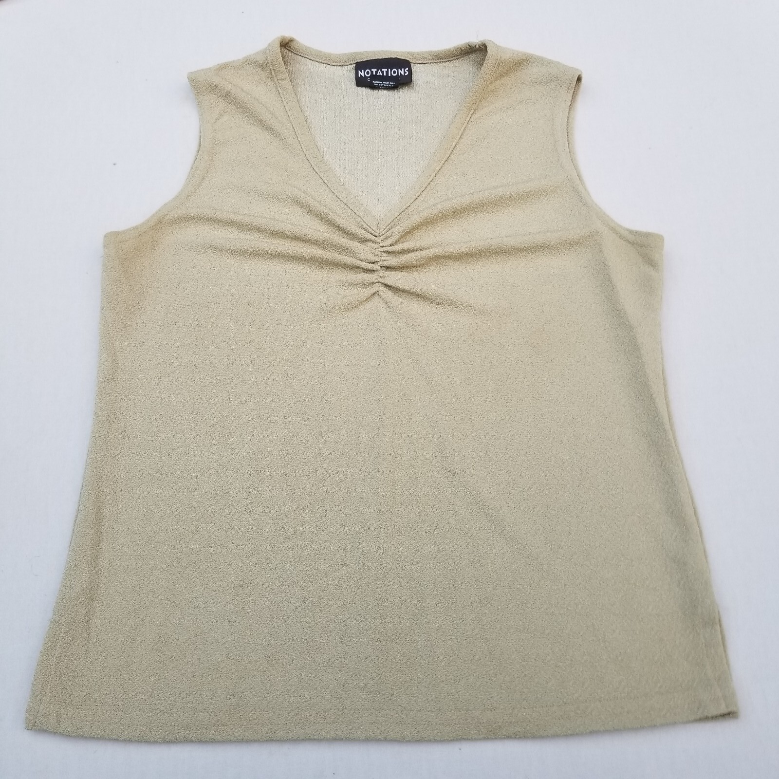 Vintage Gold Metallic Sleeveless Knit Top Blouse V Neck Tank Stretch Sz M 1980s
