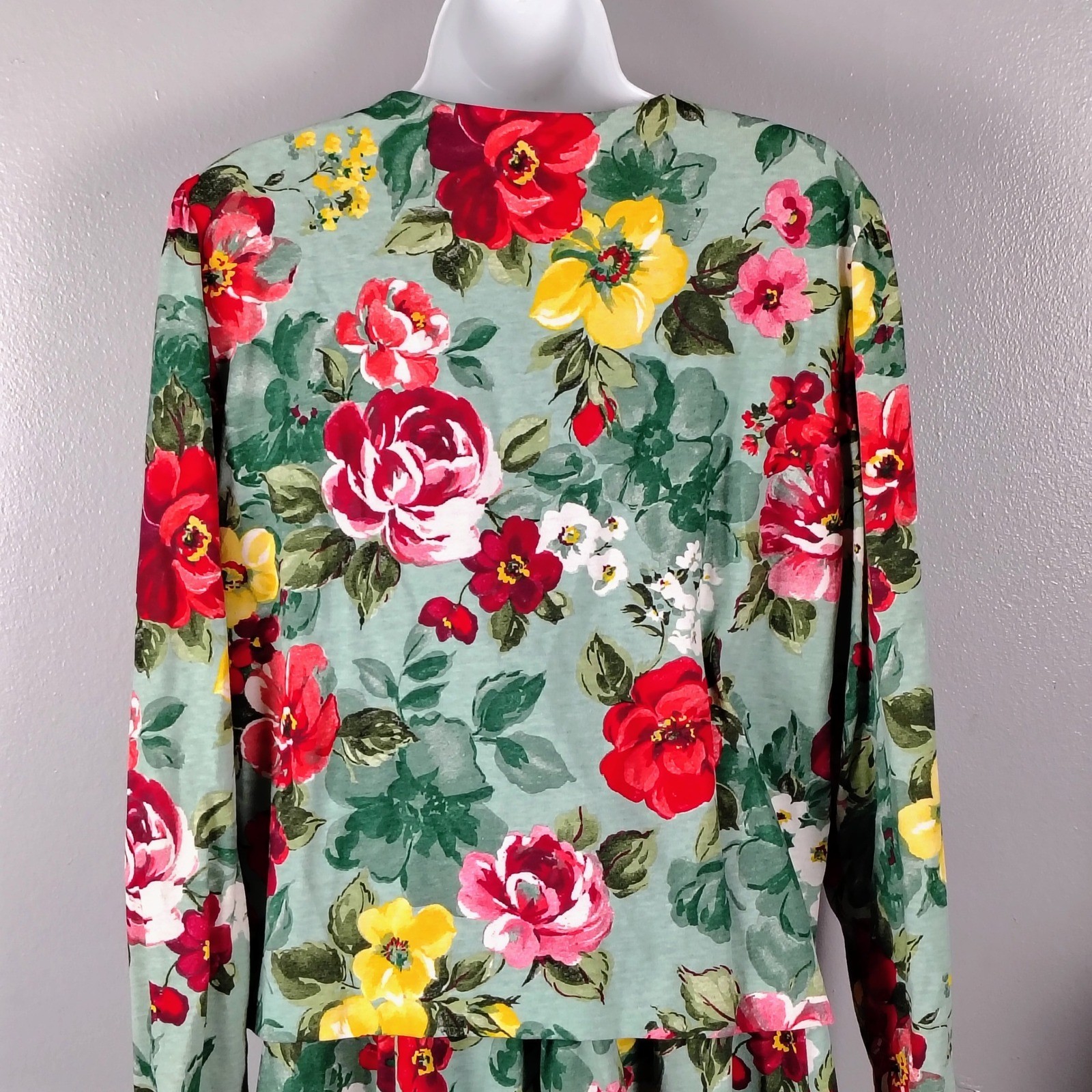 Vintage Floral 2 Piece Skirt Set Sage Green Red Yellow Made in USA romantic L