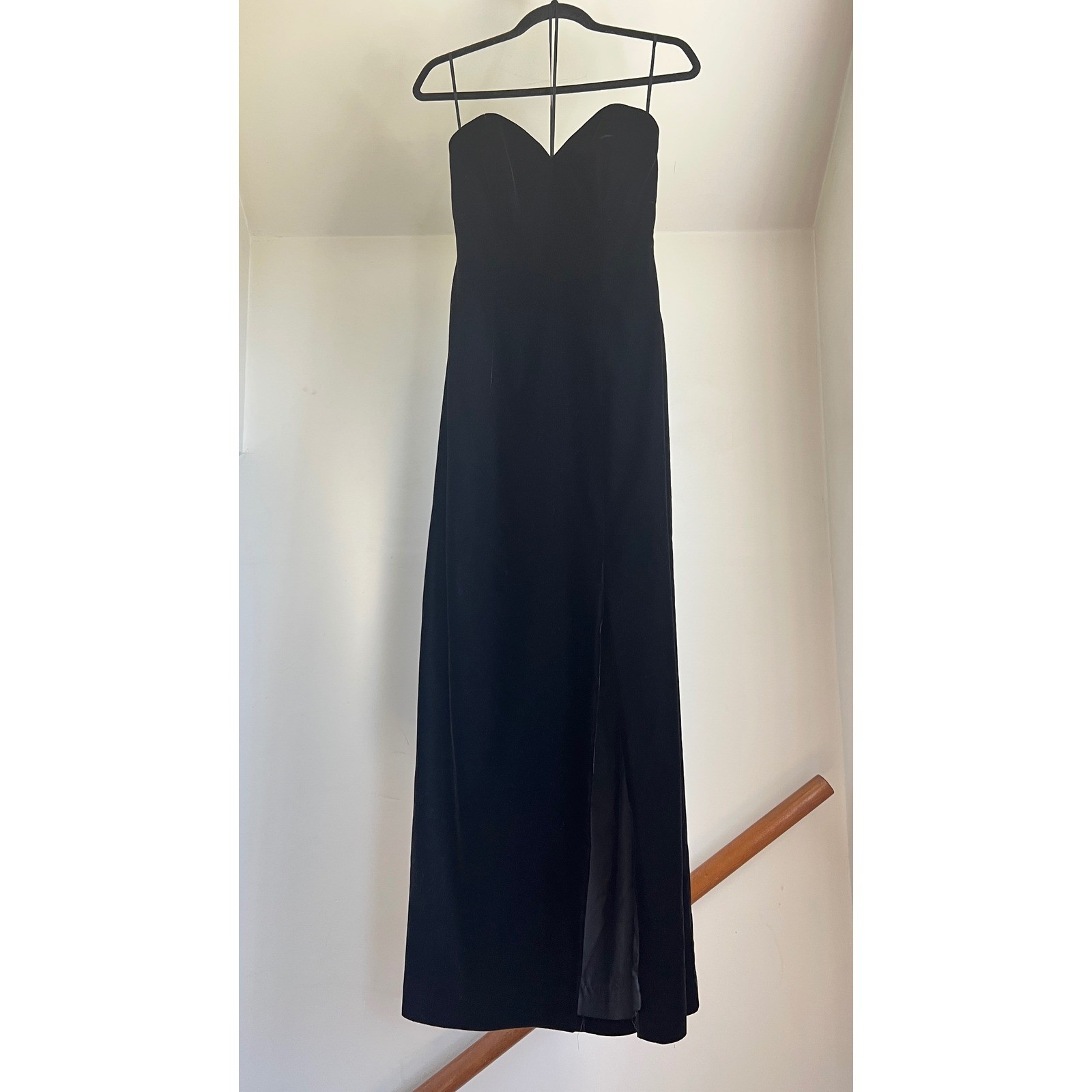 Vintage A.J. Bari Velvet Strapless Maxi Dress Black Sweetheart Slit Gown Formal