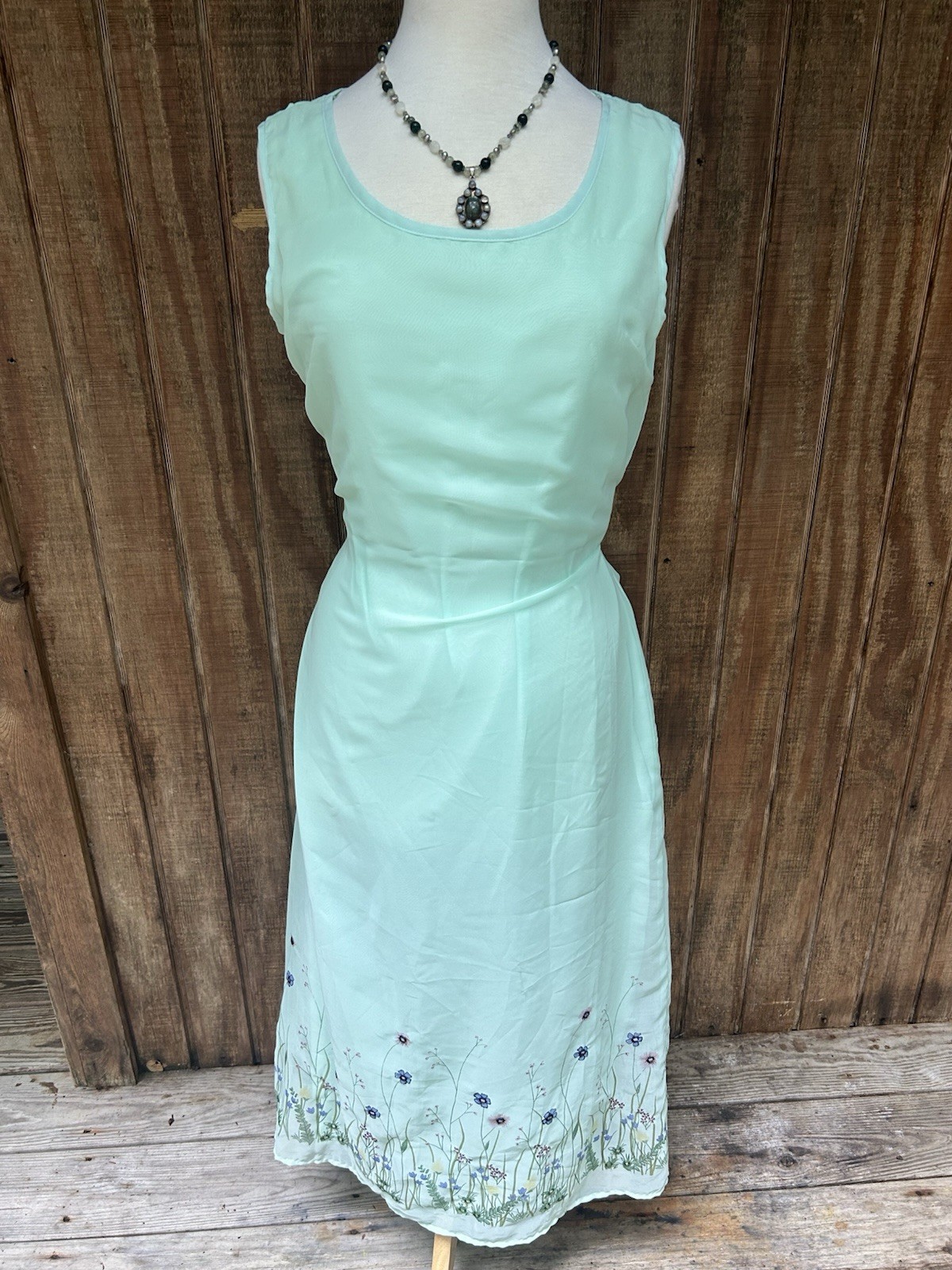 Vintage Green Fairycore Cottage Maxi Dress With Flowers Women’s Medium