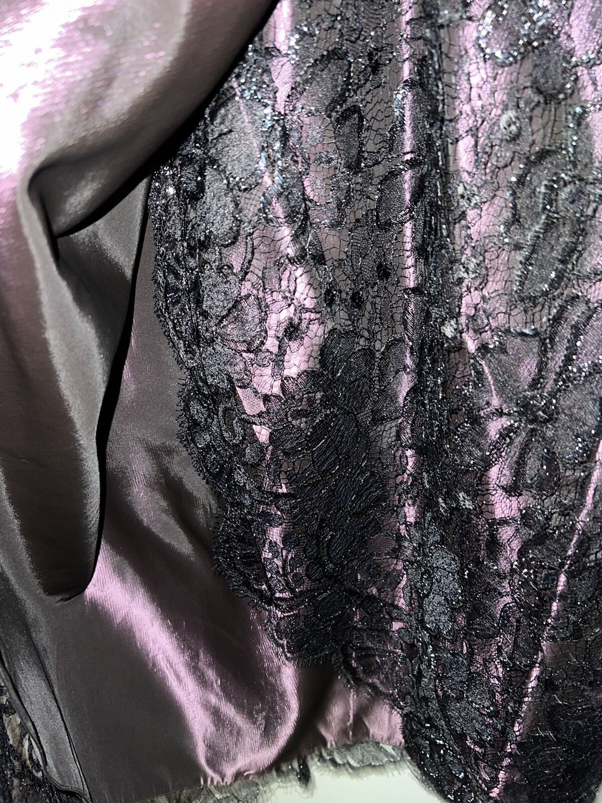 Vintage Rina di Montella Black Lace iridescent Purple Evening Gown Dress 4
