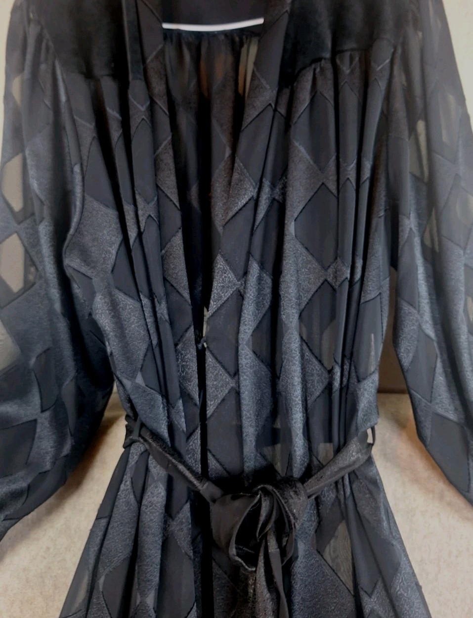 VTG RARE Black Velvet LUCIE ANN Bridal Peignoir Robe lingerie Nightgown SET Med
