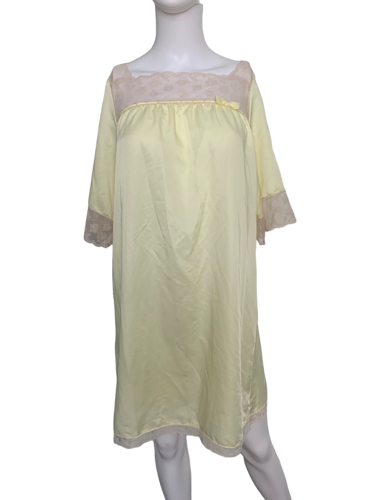 Vintage Corhan Noumair Small Yellow nightgown Nylon Lace Negligee Cottage Core