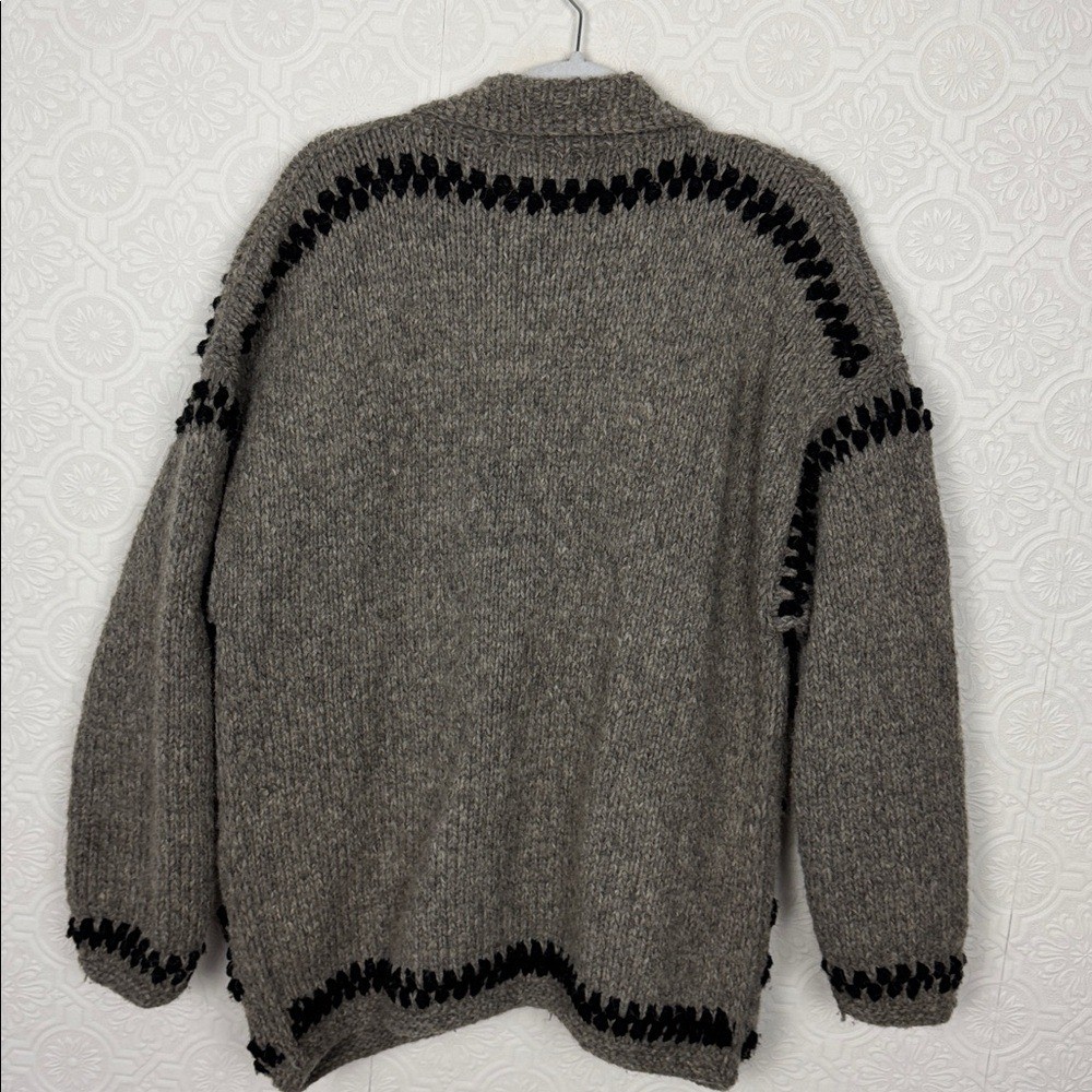 Vintage Otavalo 100% Wool Hand Made Ecuador Cardigan Sweater Zip Front Gray