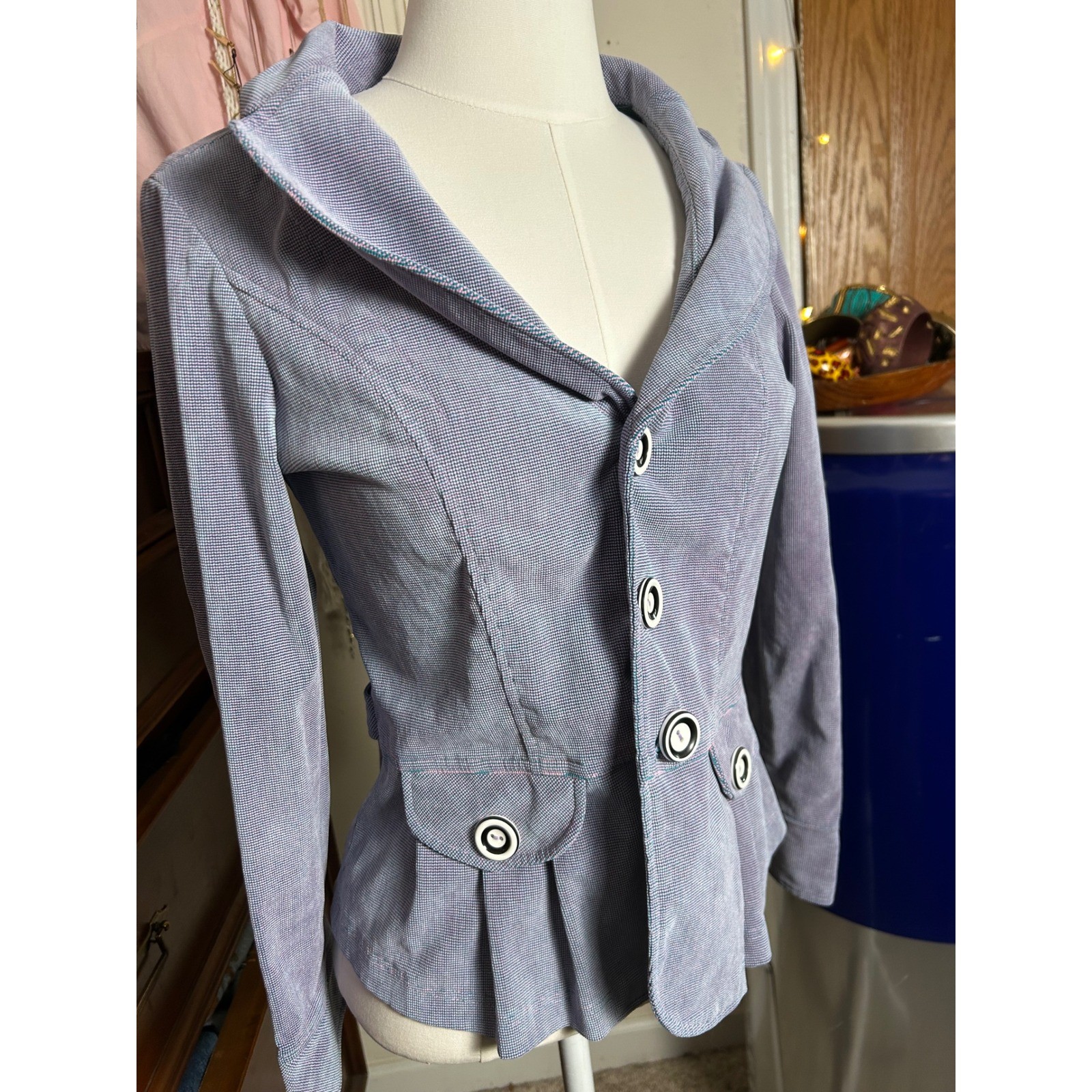 Y2K VTG Corduroy Peplum Blazer Textured Button Down Jacket Purple Preppy