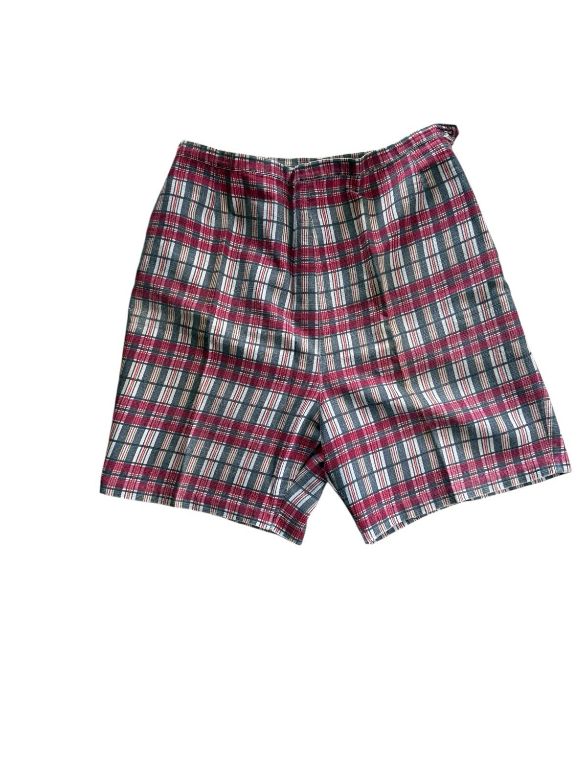 Vintage 1960S Cotton Madras Bermuda Shorts – Red White Blue Plaid- Side Zipper