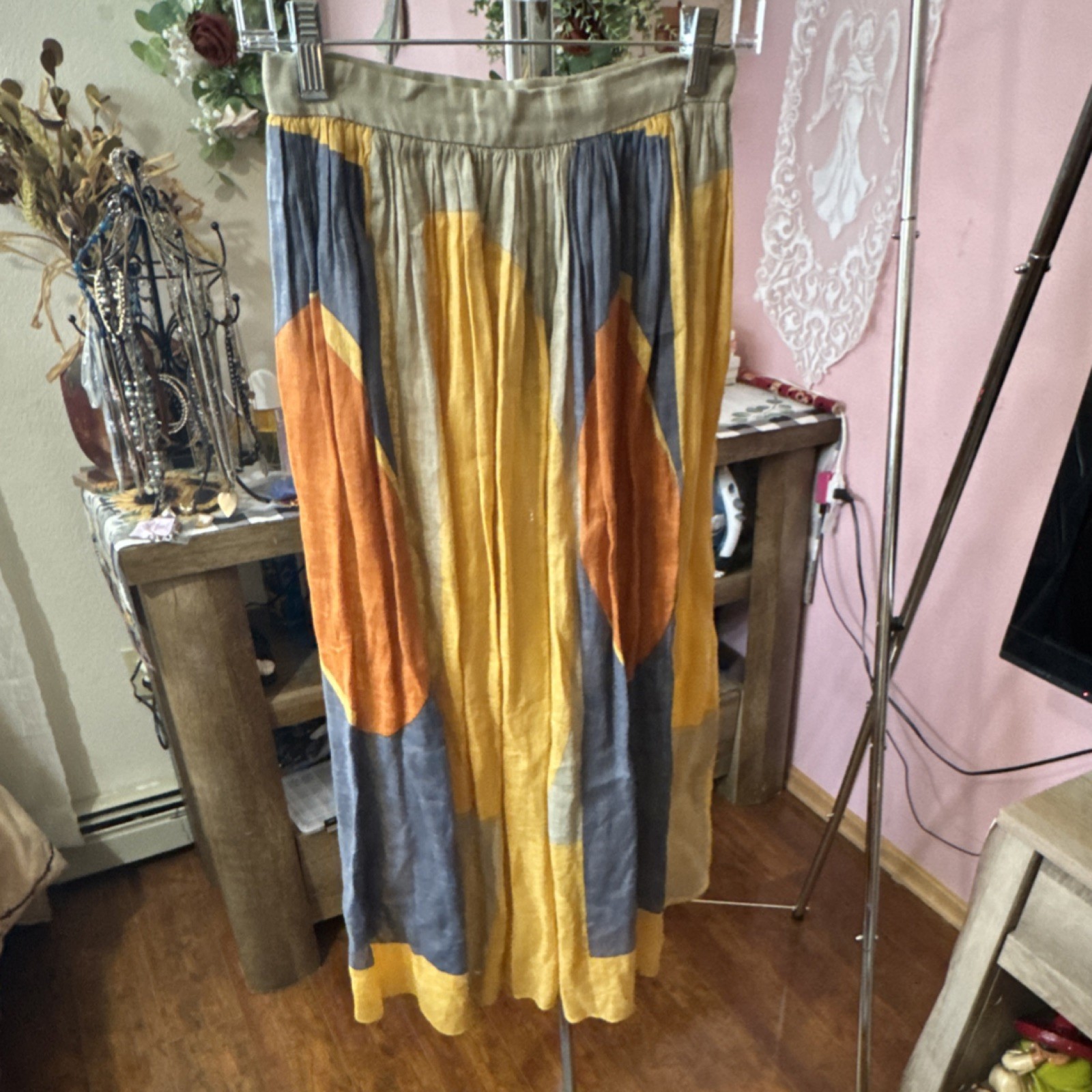 GLOBE SCHS Colorblock Pleated Skirt Yellow Gray Orange Multicolor Size 6