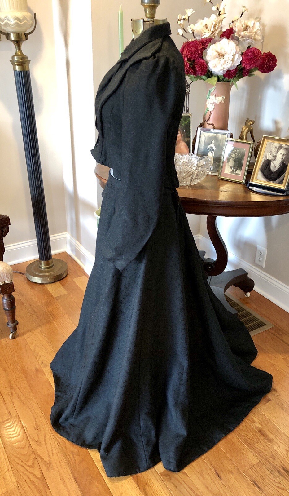 Orig VICTORIAN 1900 Black GIBSON GIRL Jacquard WOOL CHALLIS 2PC DRESS DRESS Exc