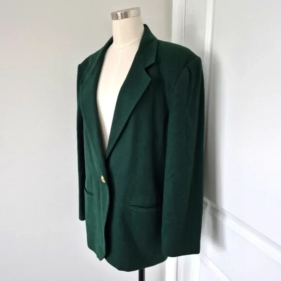 Womens Vtg SAVANNAH Emerald Green Wool Single-Breasted Boyfriend Blazer Sz 12