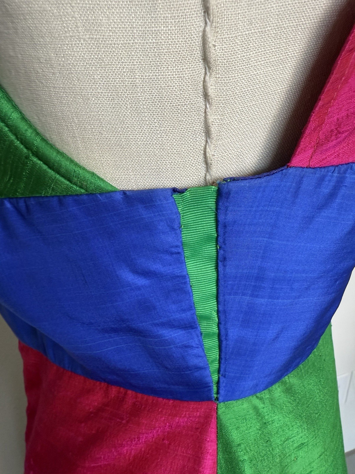60s 70s VTG Sabina of India for Lord & Taylor Colorblock Silk Maxi Dress, Medium
