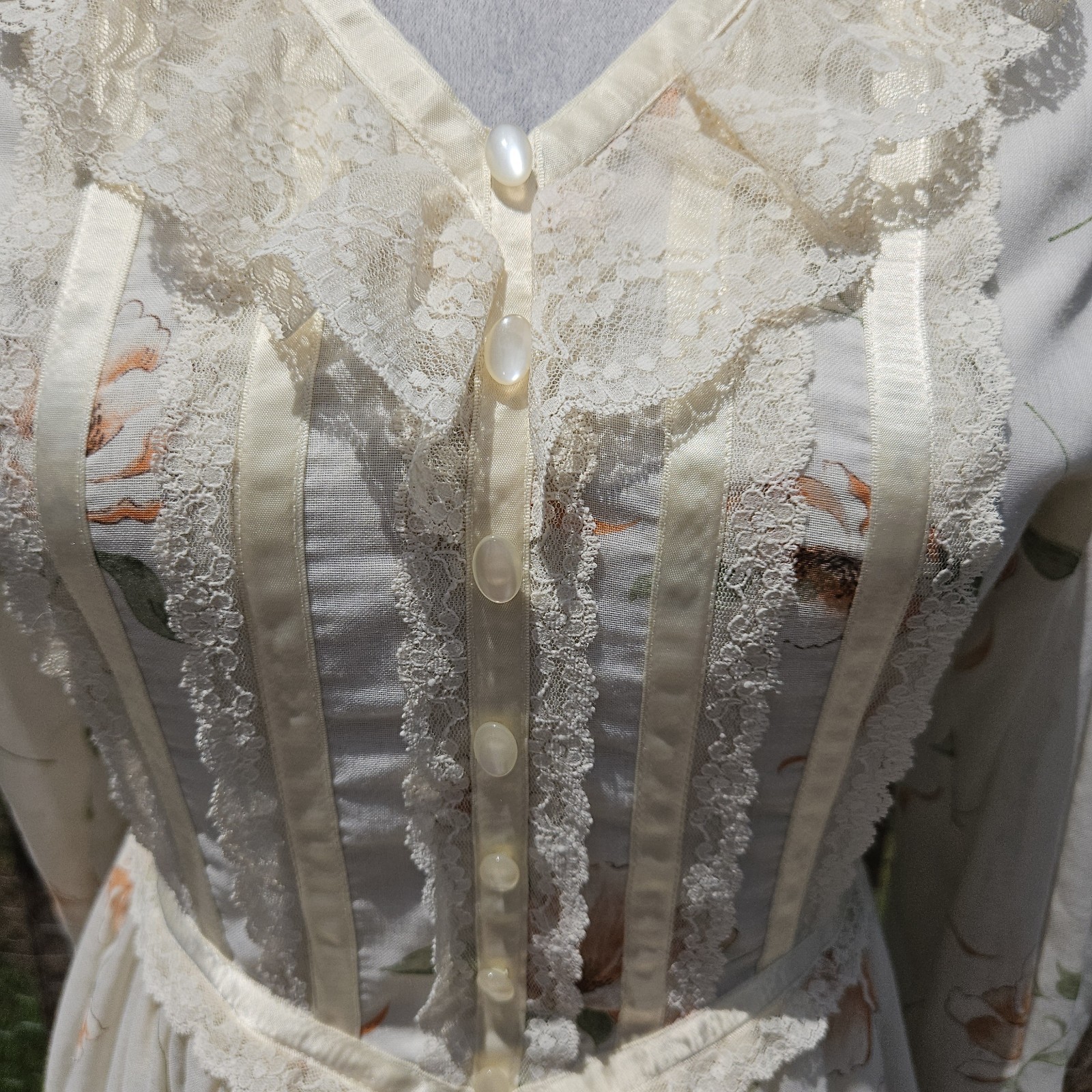 Vintage 70s/80s Prairie Dress Floral Cottagecore Maxi Lace Romantic Feminine