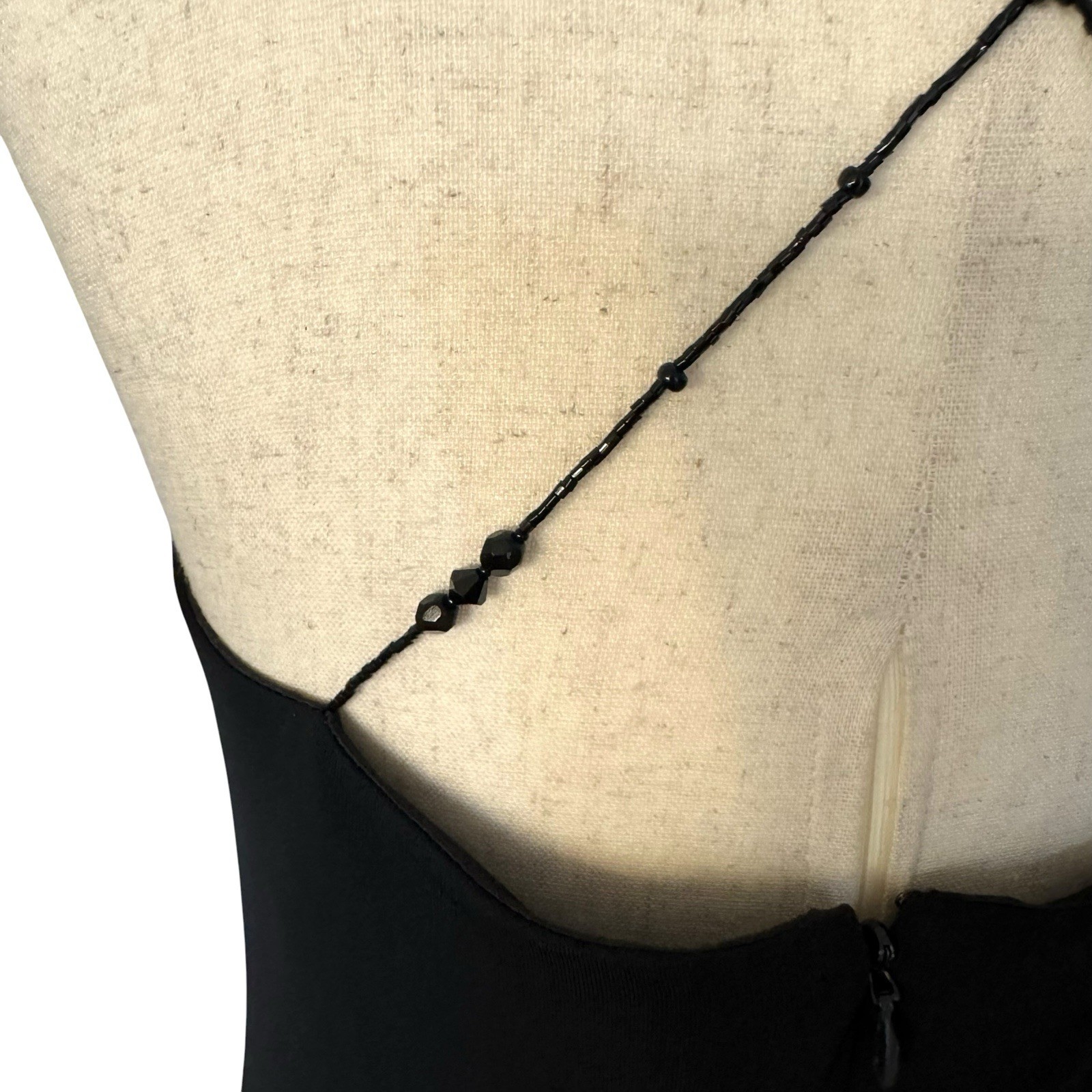 Vintage 90s Laundry Black Slip Maxi Dress Gown Beaded Straps Minimal Formal sz 6