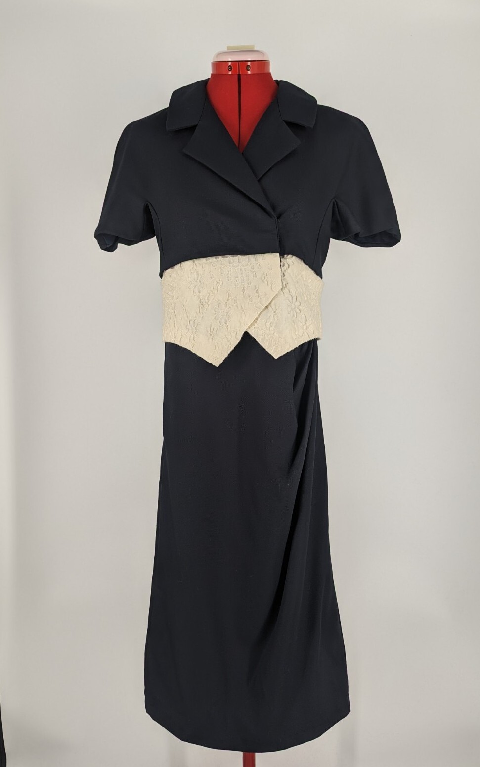 Bill Blass Couture Vintage 90s Sample Black White Lace Waist Gown Dress 36″