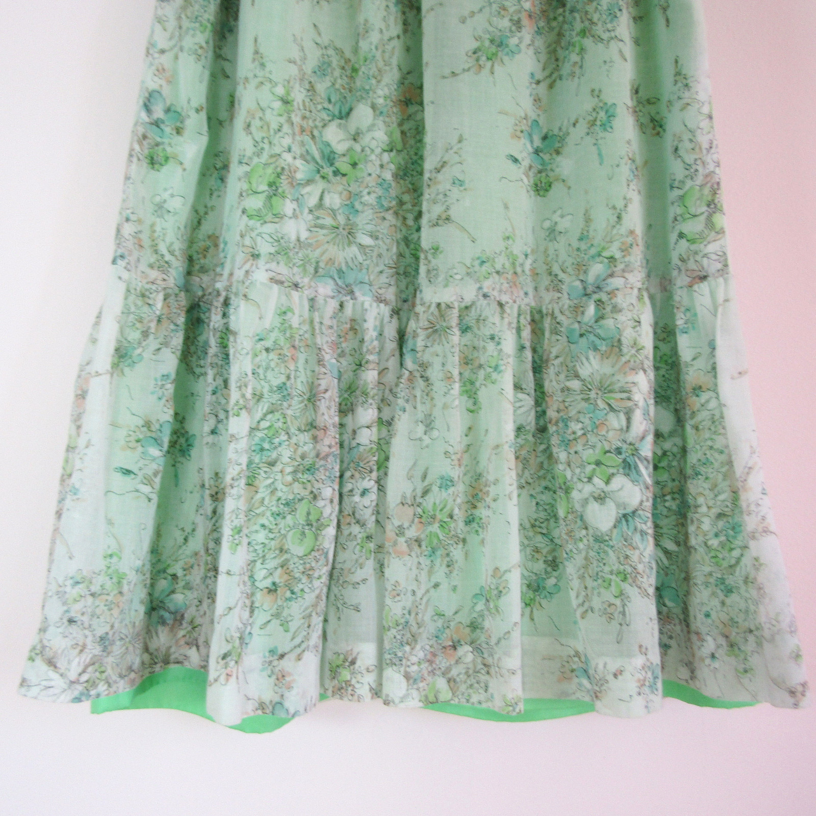 Vtg 70s VICTORIAN PRAIRIE DRESS green maxi FLORAL LACE FESTIVAL