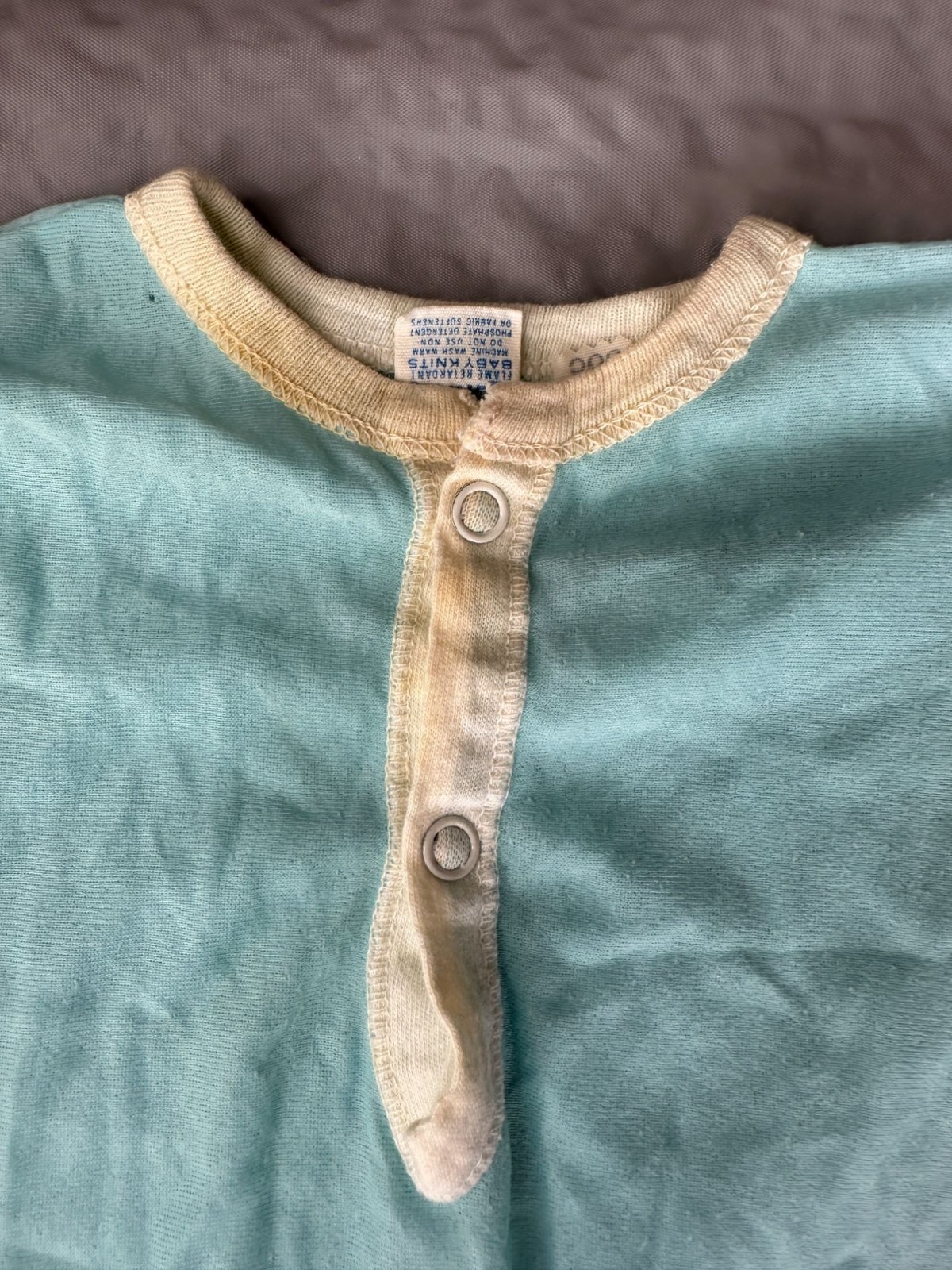 Vintage Baby Nightgown Blue Drawstring Hand Covers