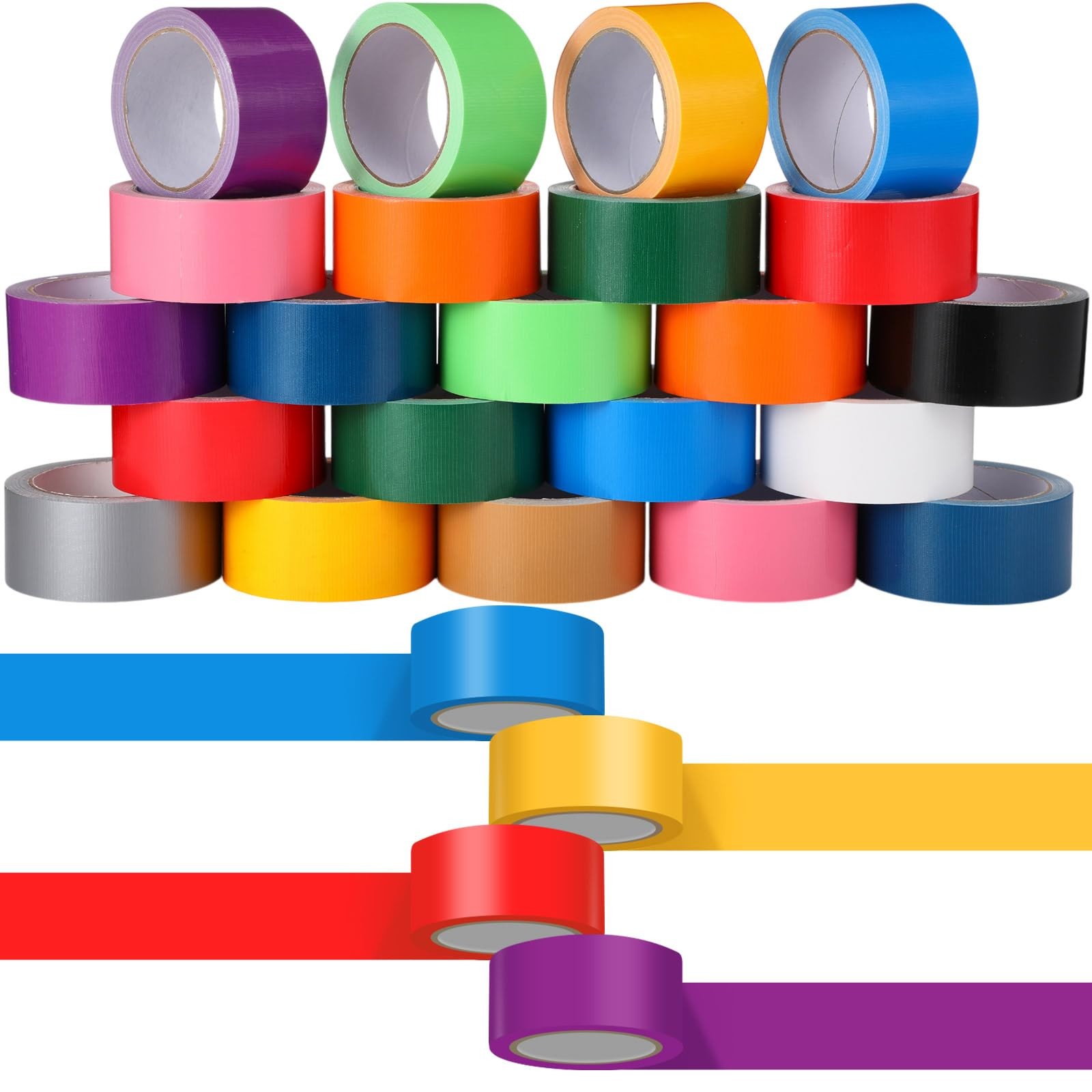 Fainne 24 Rolls Colored Duct Tape Bulk Heavy Duty Waterproof Colorful Decorative
