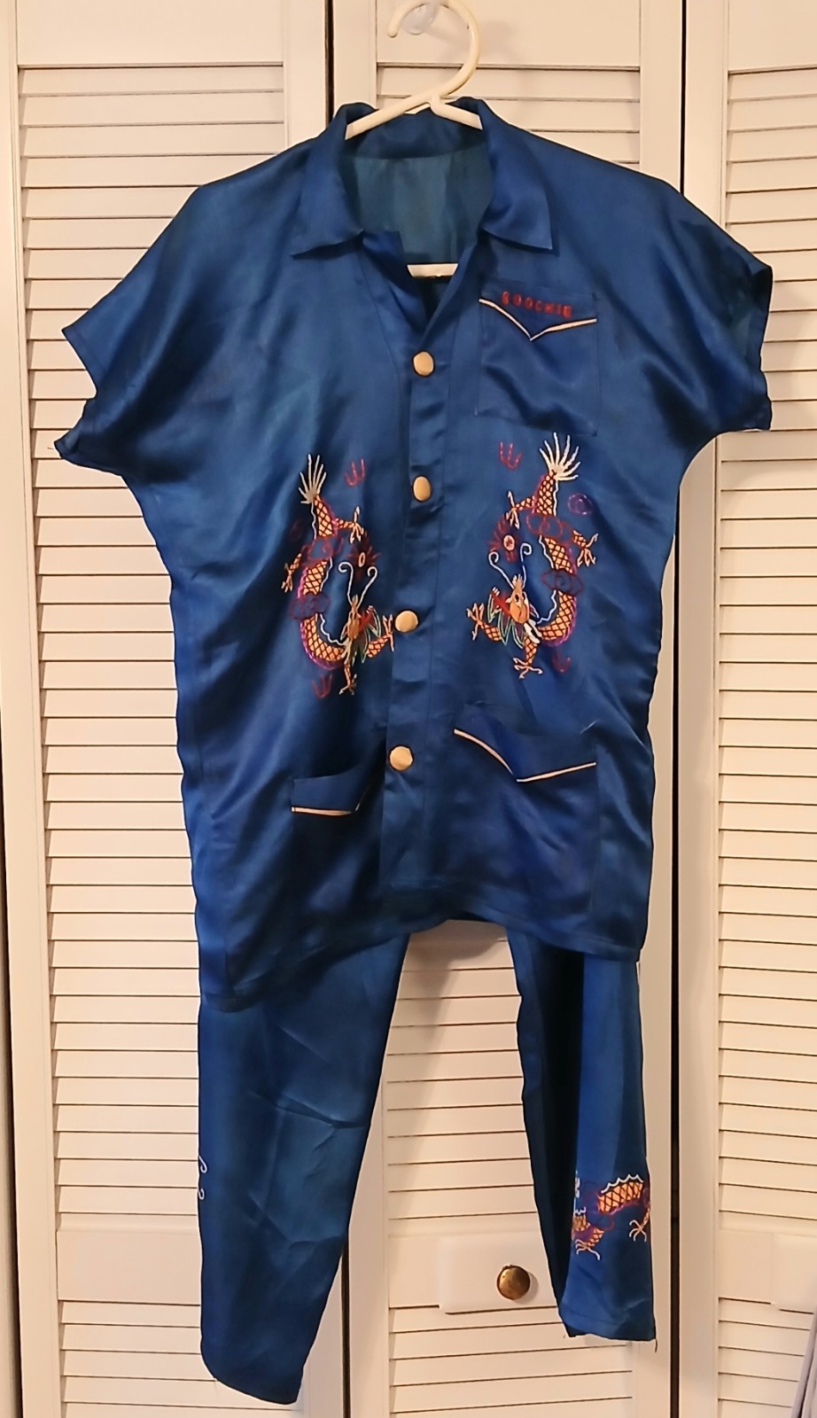 BEAUTIFUL CHINESE 1940’S Blue SILK Dragon PAJAMAS